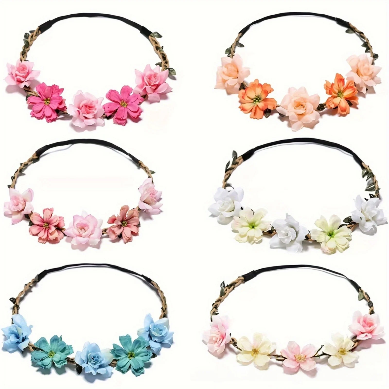1 Stück Braut- und Brautjungfern-Kopfschmuck, Blumenkranz, Haarband, Haar-Accessoire, Handgelenk-Blume, für Reisen, Urlaub am Meer – Detail 5