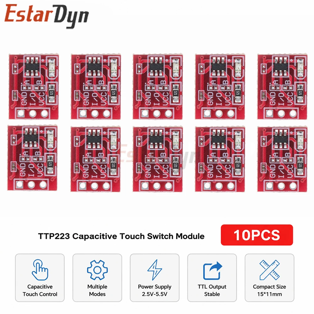 Estardyn 10pcs TTP223 Capacitive Touch Switch Module Self-Locking & Low Power 2.0-5.5V Touch Sensor for Raspberry Pi DIY