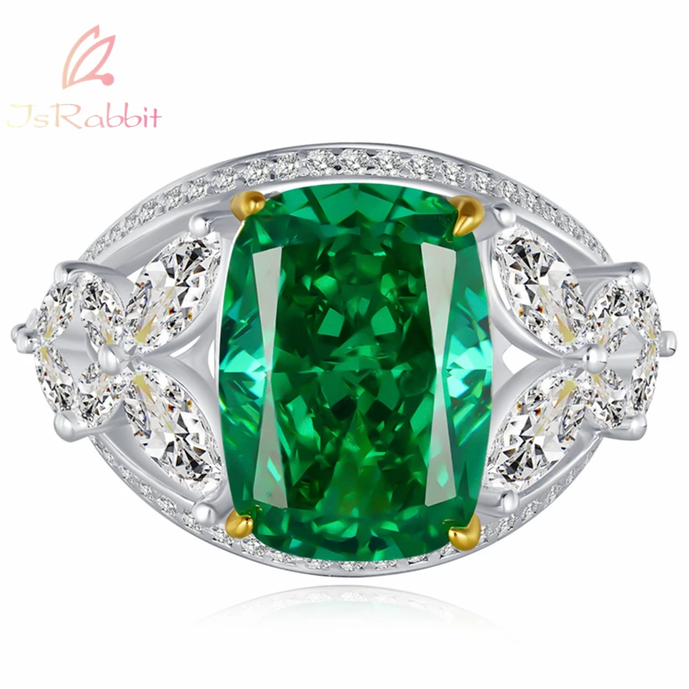 

IsRabbit 18K Gold Plated Fancy Cut 10*14MM Created Emerald Muzo Green Women Ring 925 Sterling Silver Luxury Jewelry DropShipping