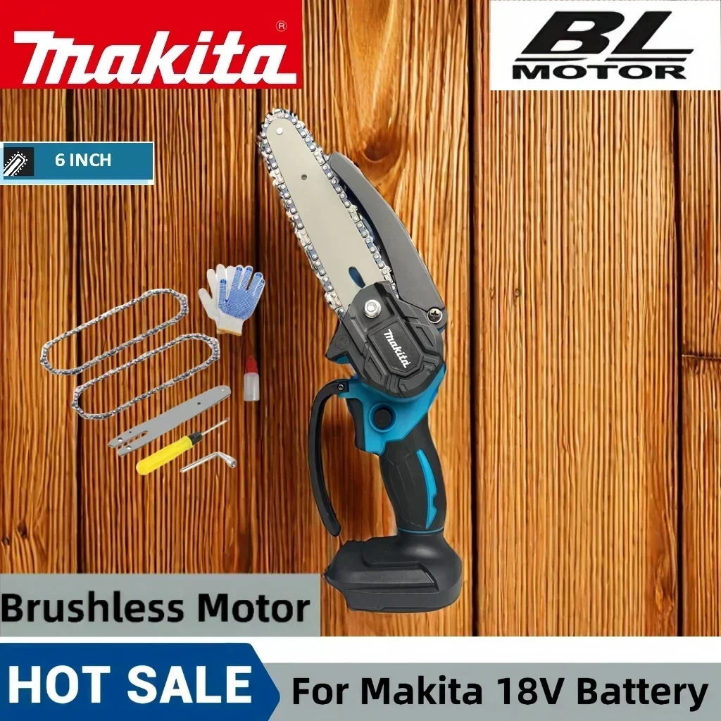 Makita 18V Battery Electric Brushless Chain Saw 6-inch Rechargeable Woodworking Saw Handheld Trimming and Logging Saw Power Tool