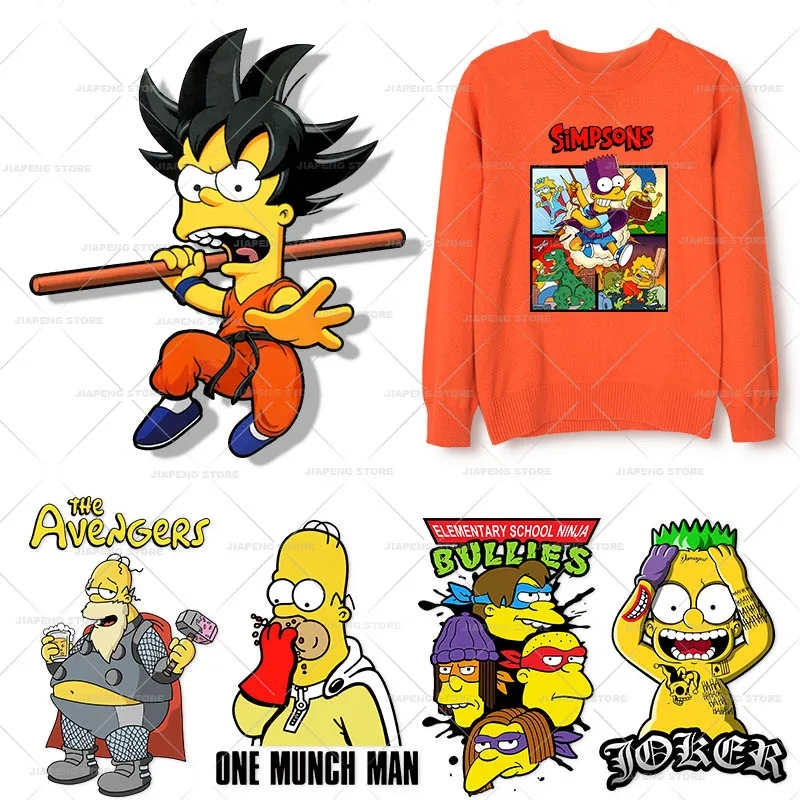 The Simpsons Iron On Patches On Clothing Bart Homer Anime Cosplay Heat Transfer Vinyl For Clothes Hot Thermal Stickers DIY Gift