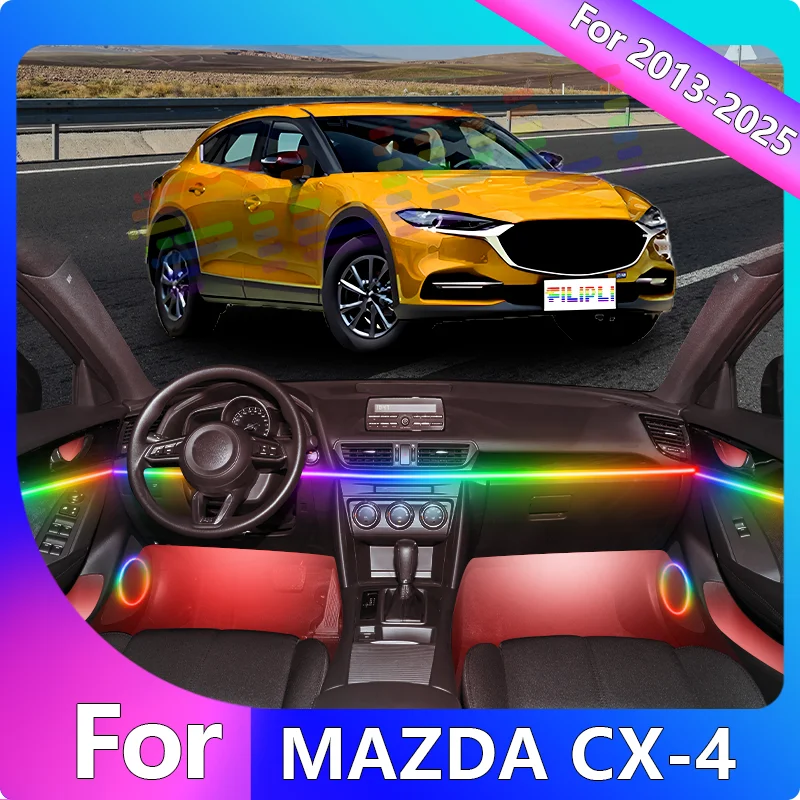 

FILIPLI For The MAZDA CX-4 For 2018 64 RGB Bluetooth Controlled Car Ambient Mood Lights Car Interior Music Sync Dynamic Lights