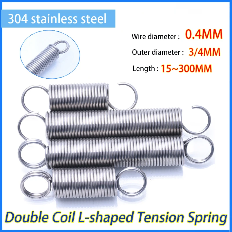 

Wire Dia 0.4MM OD 3/4MM L: 15~300MM 304 Stainless Steel O Ring Hook Extension Spring Tension Spring Double Coil L-shaped Spring