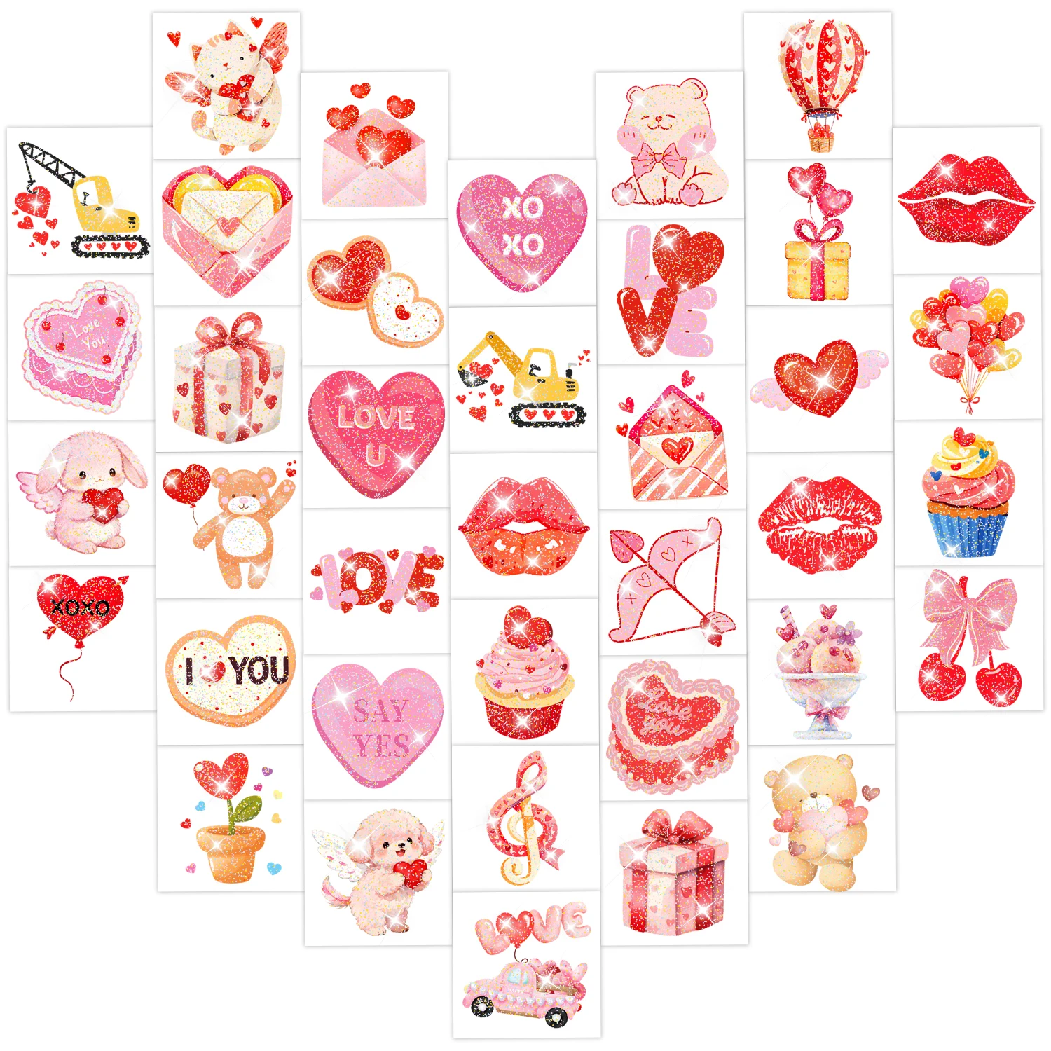 12 ورقة من الوشم المؤقت لعيد الحب بأنماط لامعة، مستلزمات حفلات عيد الحب المفضلة لحقيبة الهدايا، وعيد الحب #1