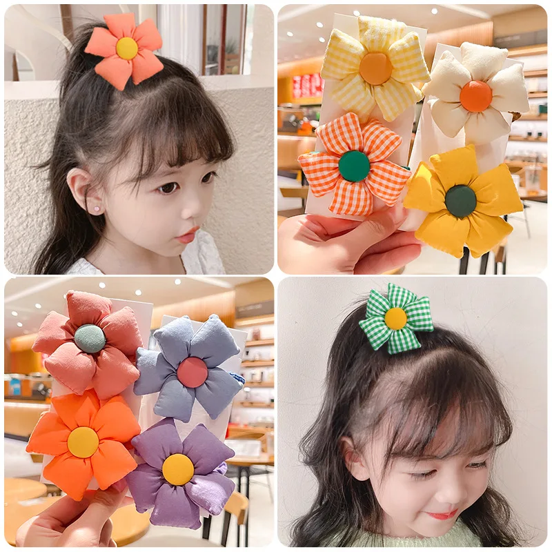 Children Plaid Flower Hair Rope Sunflower Elastic Hair Bands Sweet Girls High Ponytail Princess Headdress Kids Hair Accessories