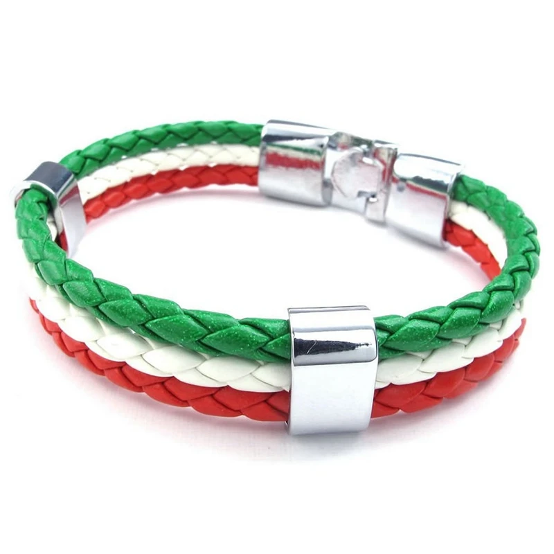 Pulseira de couro com bandeira italiana para homens e mulheres, pulseira de jóias, liga, verde, branco, vermelho, 14mm, comprimento 23 cm, largura