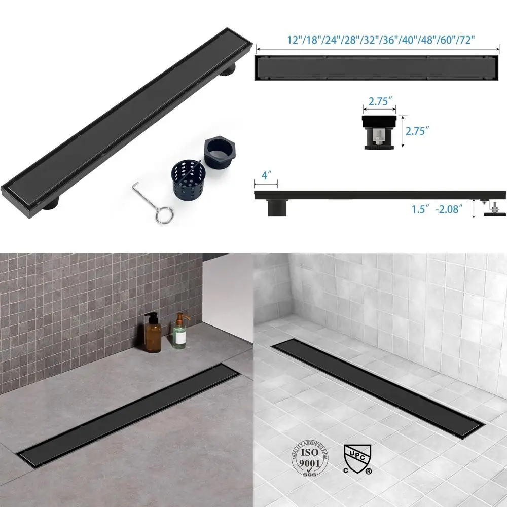 

32 Brushed Stainless Steel Linear Shower Drain with Tile Insert Cover and Hair Catcher