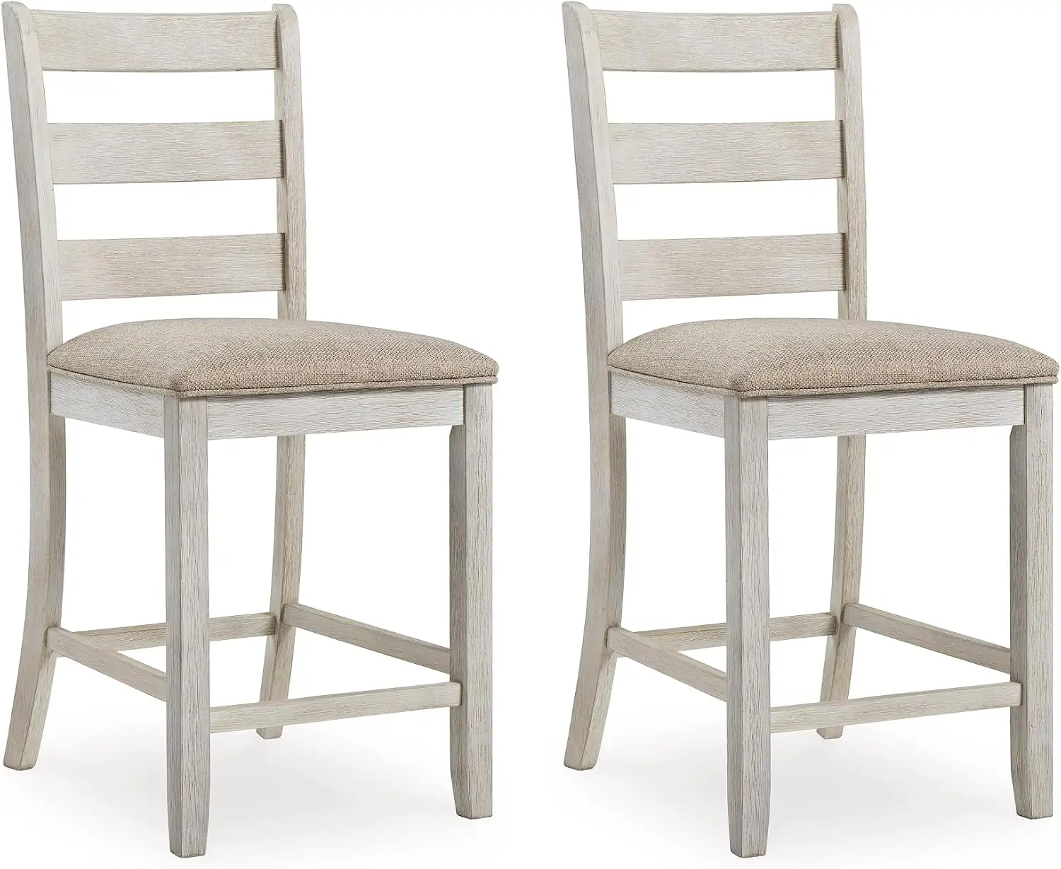 Counter Height Barstools, Set of 2, Farmhouse | 25-inch upholstered seat, Distressed solid and engineered wood frame, Modern