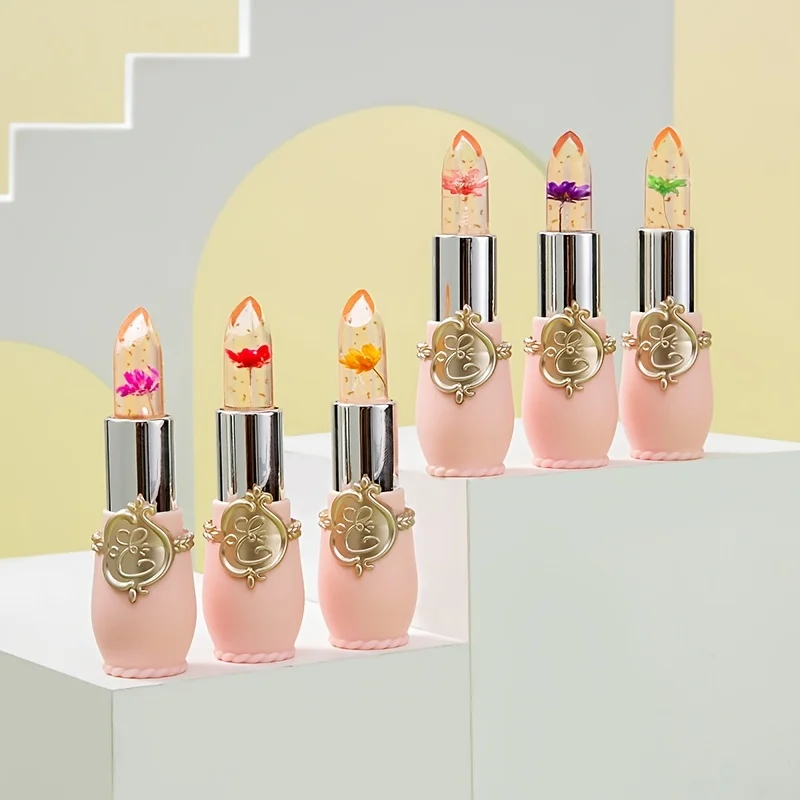 Crystal Flower Jelly Lipstick, Long Lasting Nutritious Lip Balm Lips Moisturizer  Temperature Color Change Lip Gloss