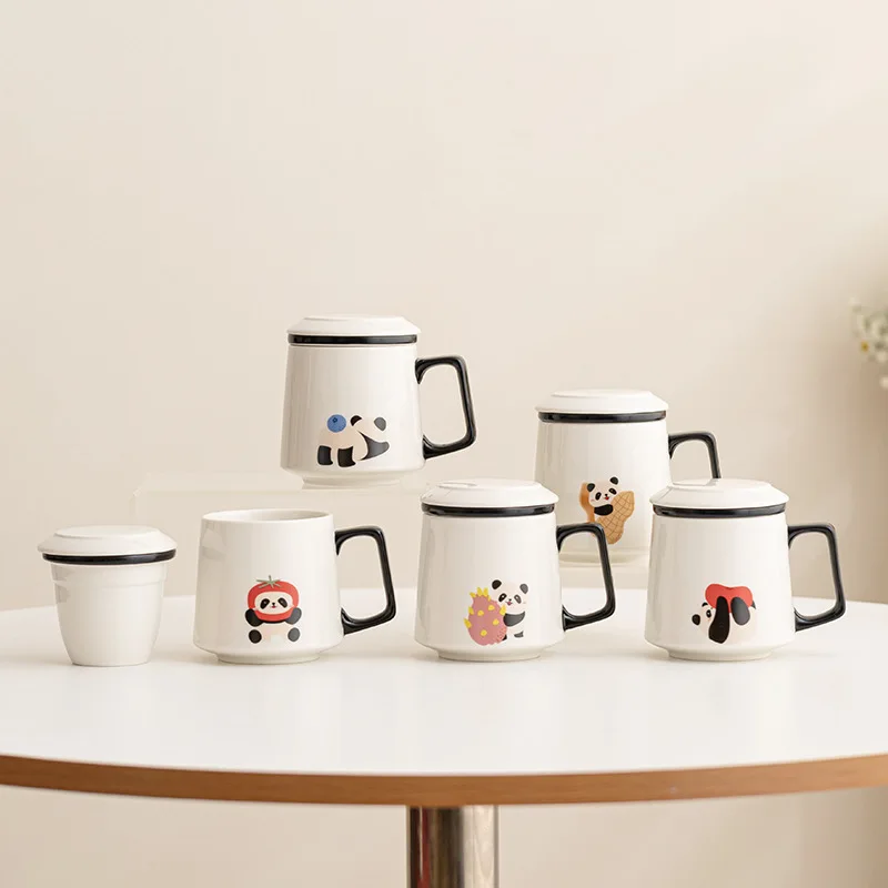 

Чашка для разделения чая с милой пандой, мультяшная офисная чашка для воды, цветочная чайная кружка, креативная посуда для напитков