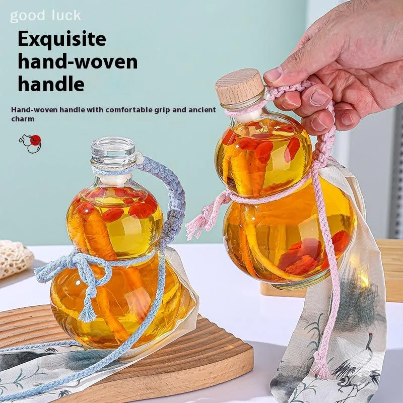Transparent Gourd Shape High Borosilicate Glass Wine Bottle Heat-resistant Glass Empty Bottle With Lid Milk Tea Bottle Cold Brew