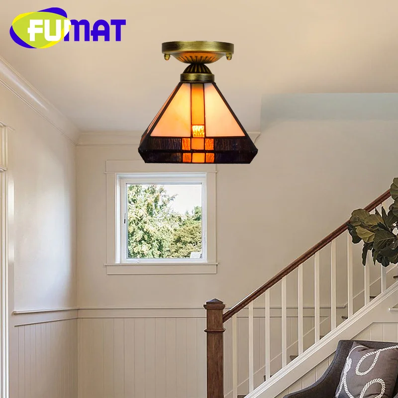 FUMAT Tiffany glass retro style 8inch ceiling light deco the restaurant hallway balcony with coffee-colored overhead light