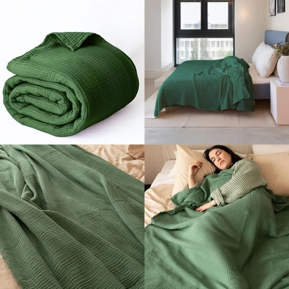 

Queen Size 91x95 Pure Cotton Muslin Throw Blanket, Soft and Luxurious 100% Turkish Cotton Bed Blanket in Dark Green