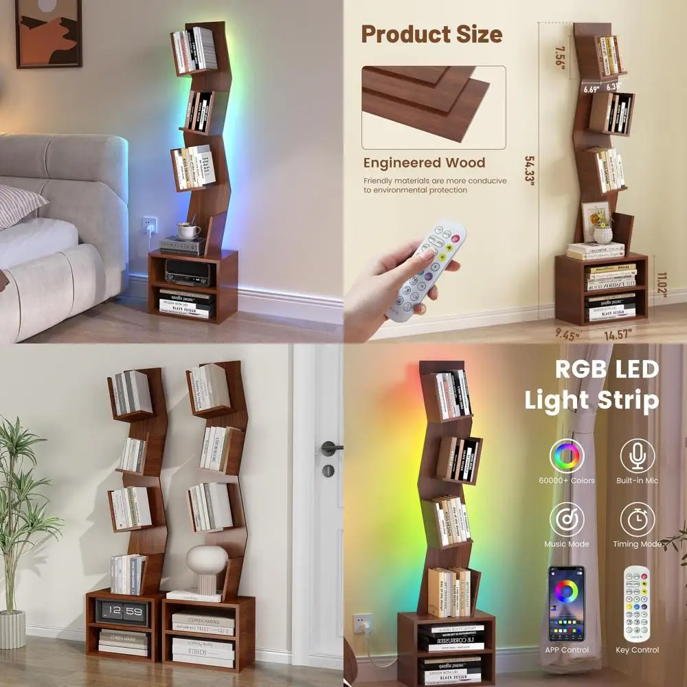 

6-уровневая книжная полка в виде дерева, маленькая книжная полка со светодиодной подсветкой, угловой книжный шкаф, полки-органайзеры для книг, напольные книжные полки для Li