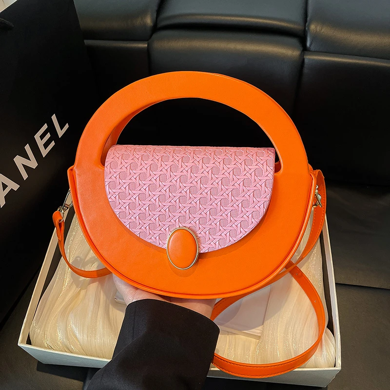 

Round Handle Tote Bag For Women 2025 Fashion Clutch Bag Designer Semicircle Saddle Crossbody Bag Small Handbag Flap Purse