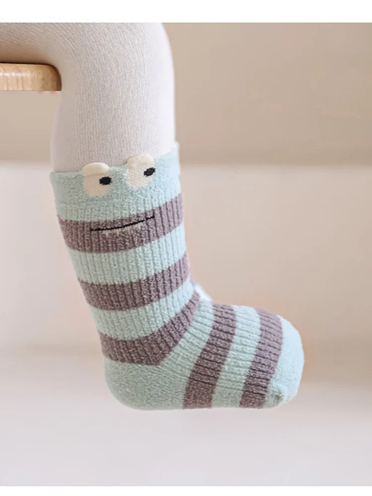 2026 السنة الجديدة الشتاء الوليد الطفل الجوارب سميكة الصوف الدافئة منتصف العجل الجوارب لطيف الكرتون مخطط طفل الجوارب للبنين بنات #6