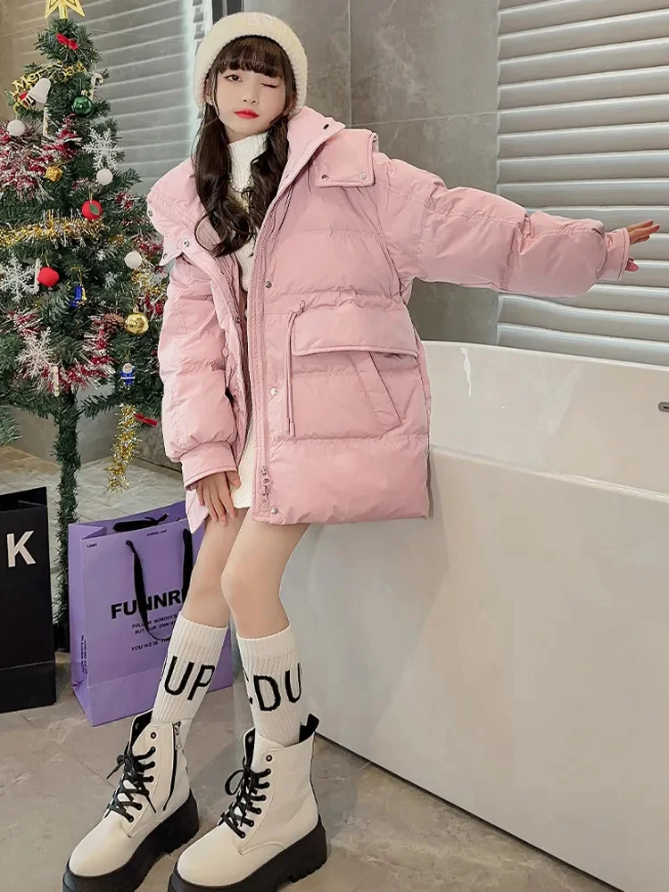 

2023 Winter Warm Jackets For Girls Coat Hooded Children's Outerwear 5-14 Years Teenage Kids Parka Snowsuit TZ993