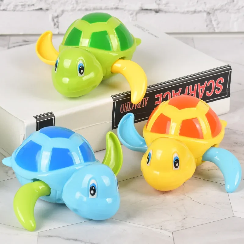 Bebé lindo Animal de dibujos animados tortuga clásico bebé juguete de agua infantil nadar acariciando tortuga cadena enrollada mecanismo de relojería niños juguete de baño de playa