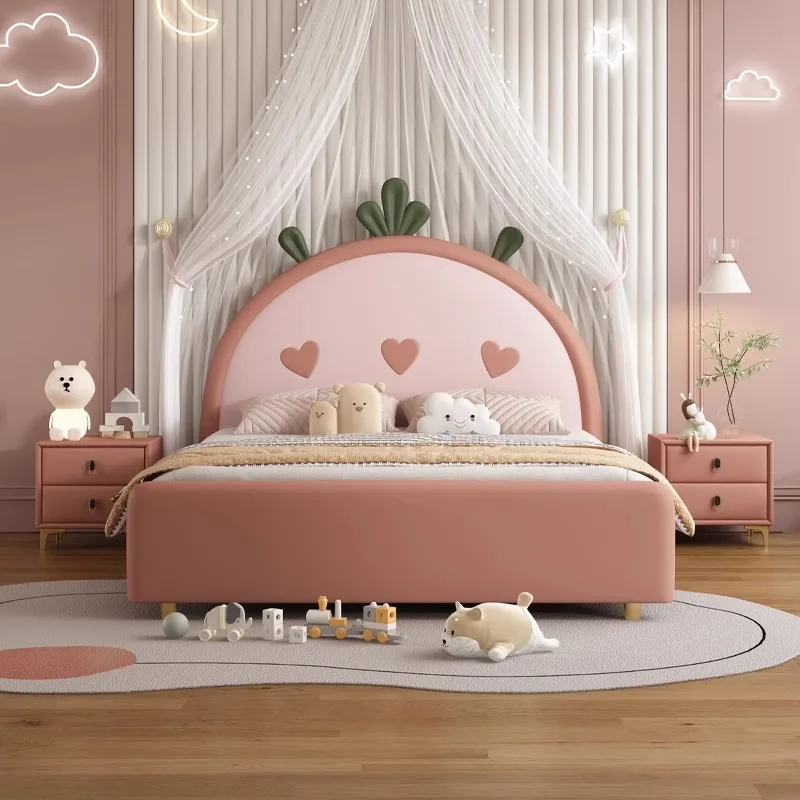 #For modern minimalist strawberry children's bed Girls bedroom 1.5m single bed New design cute leather princess wooden