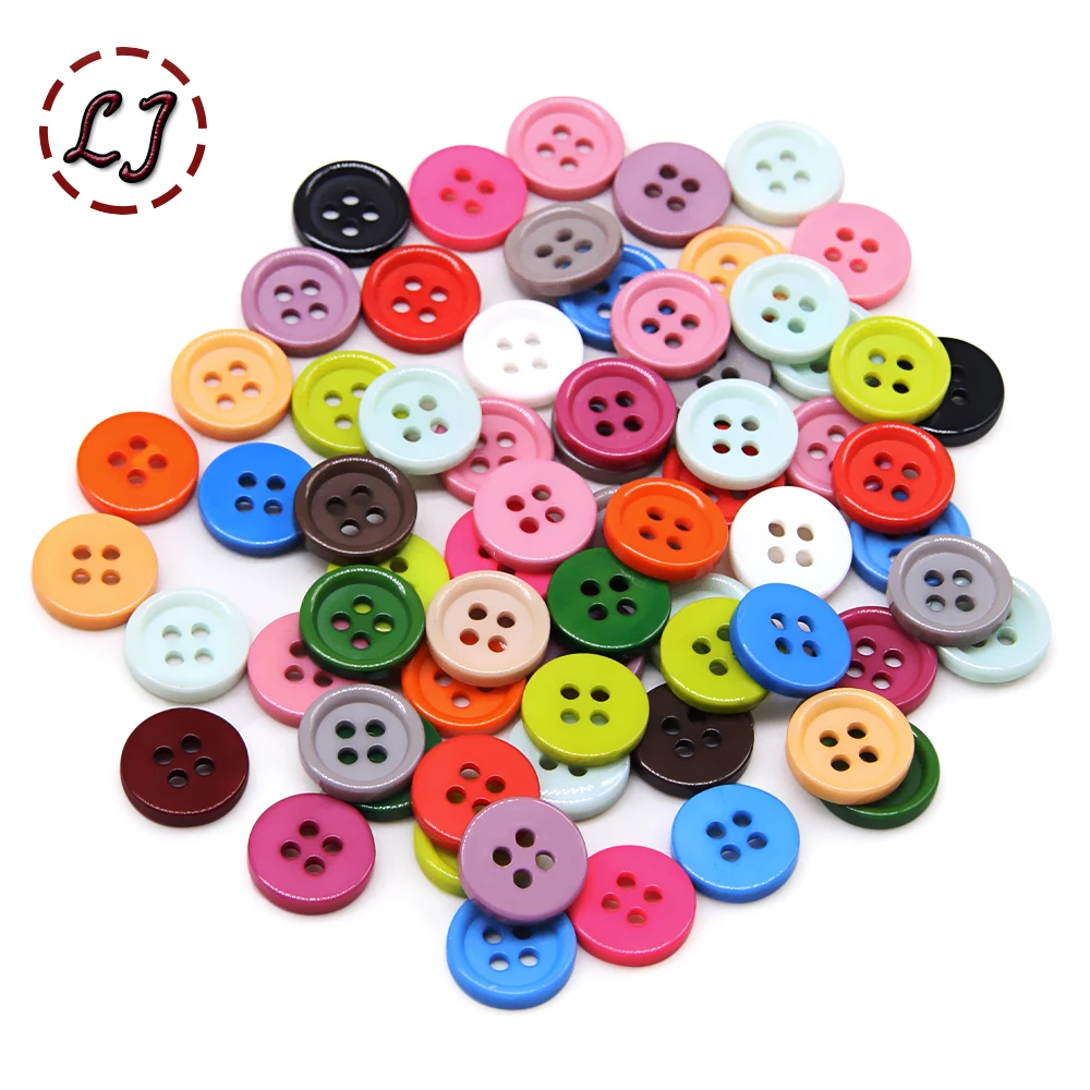 Resin Button 100pcs/lot Round Four Holes 9/10/11mm sew on Small button for child cloth Candy colors handmade DIY accessories