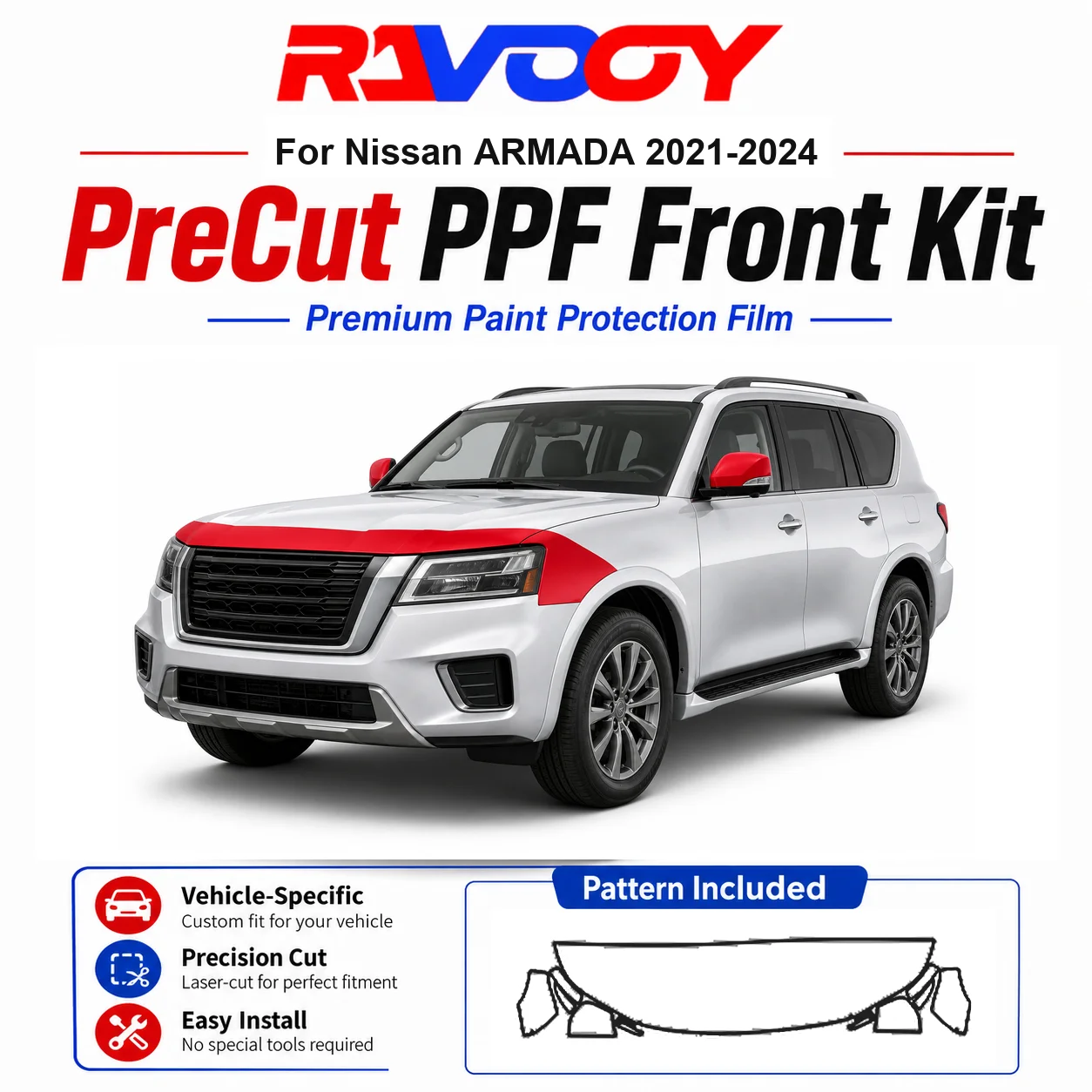 

8.5mil TPU Precut PPF Kit For Nissan ARMADA 2021-2024 - Hood, Fenders & Mirror Set - Self-Healing Clear Bra Film