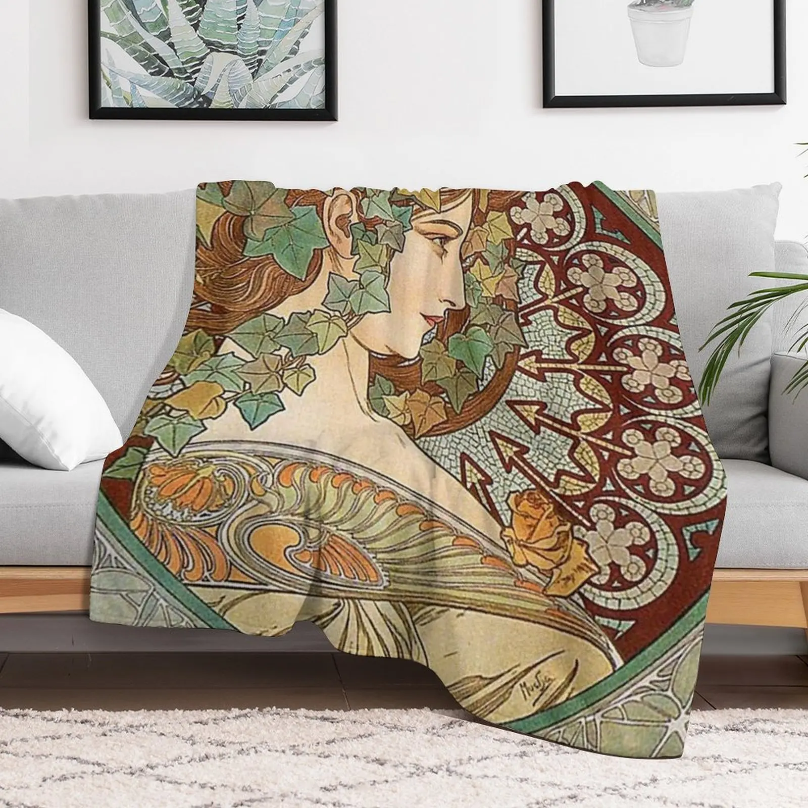 Laurel - Alphonse Mucha- 1901 Throw Blanket Bed linens Decoratives christmas decoration Blankets