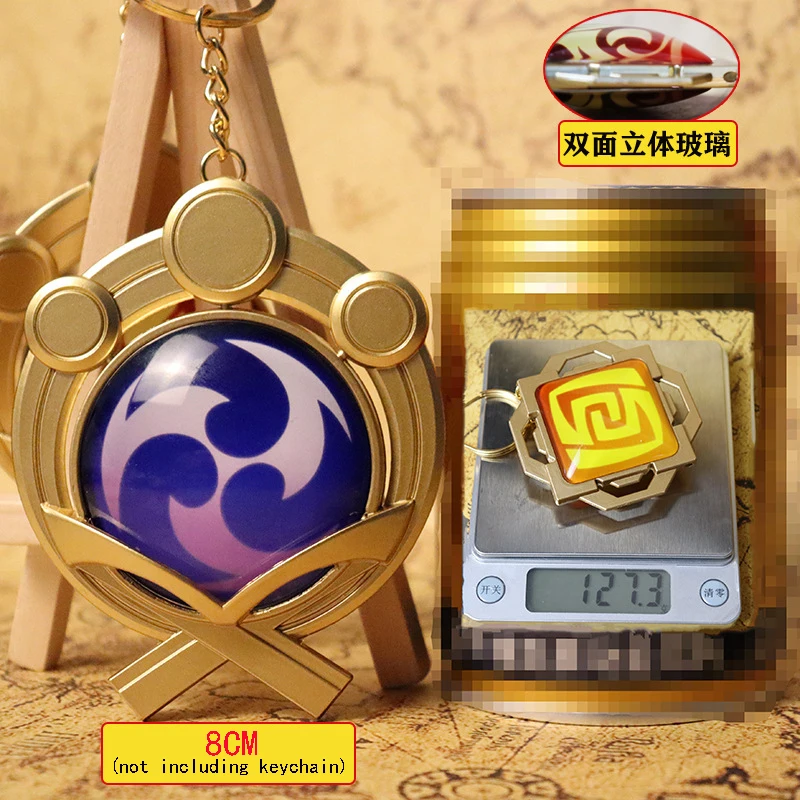 Anime Game Impact 1:1 Large God\'s Eye Elementless Eyes of God Keychain 8CM Cosplay Costume Luminous Double Sided Pendant Keys