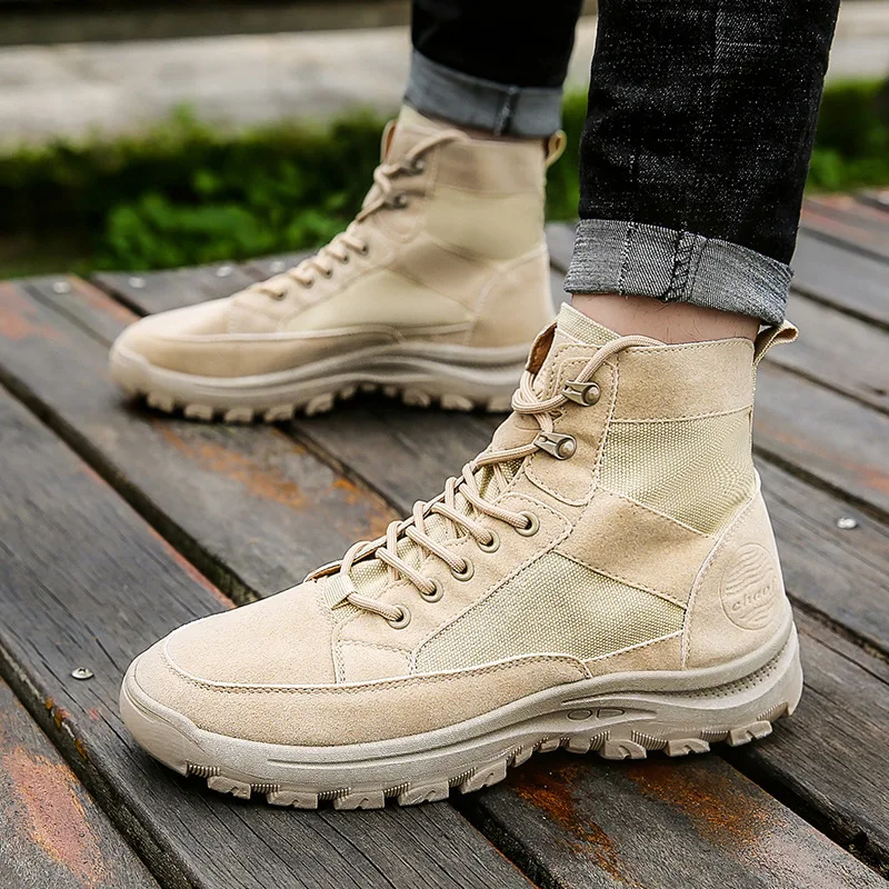 Outdoor Men\'s Ankle Boots New Canvas Boots Lace-up Fashion Casual Boots Men Cow Suede High-top Tooling Winter Hiking Shoes 2024