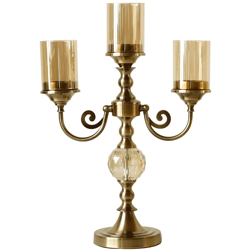 

Metal Glass Three-Head Candlestick European Model House Retro Living Room Dining Table Entrance Decoration Ornaments