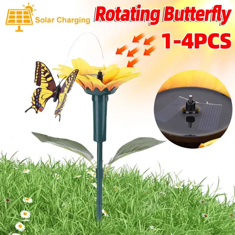 1-4Pcs Solar Sunflower Animal Stake Rotating Dancing utterfly Hummingbird Waterproof Ornaments for Patio Pathway Garden Decor