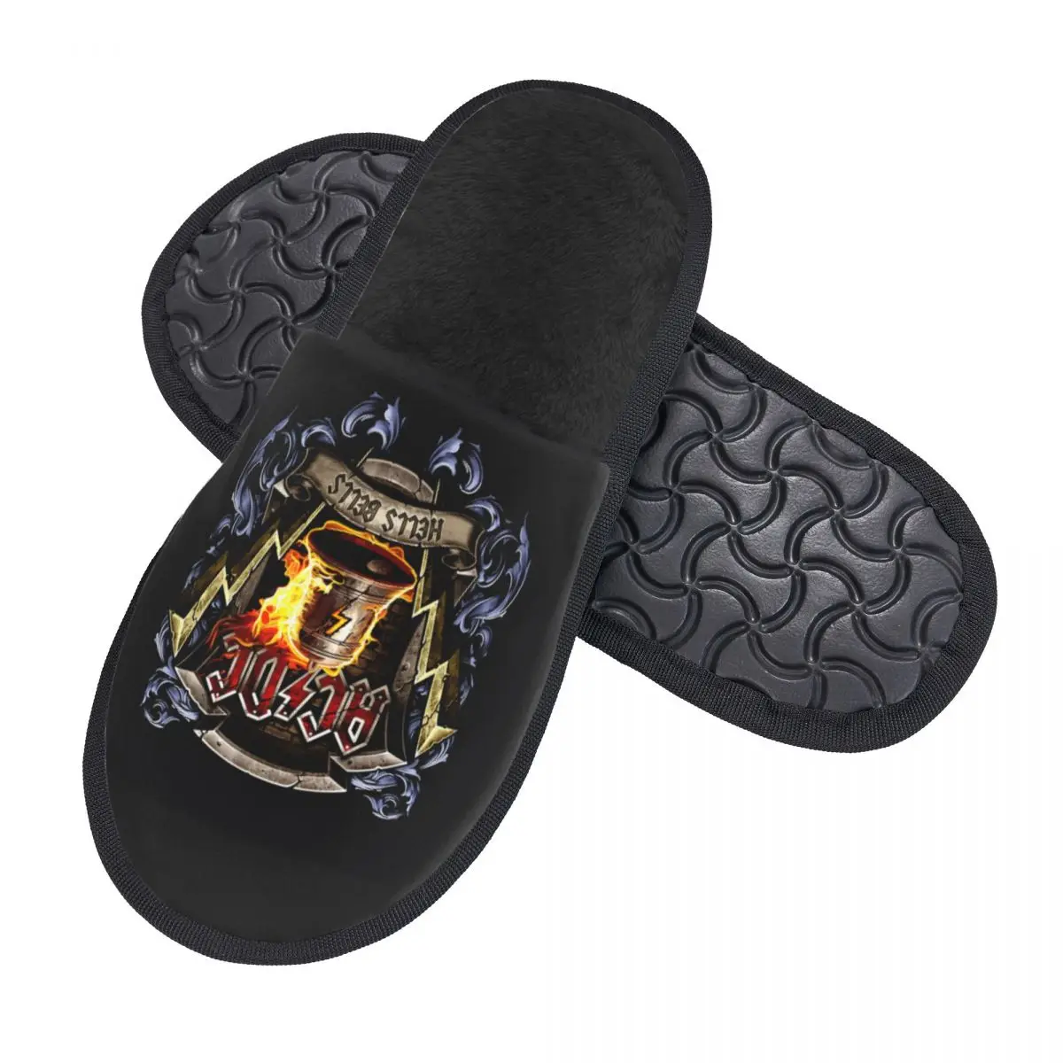 Custom Retro Rock Hells Bells AC DC Soft Memory Foam House Slippers Women Comfy Warm Anti-skid Sole Slipper