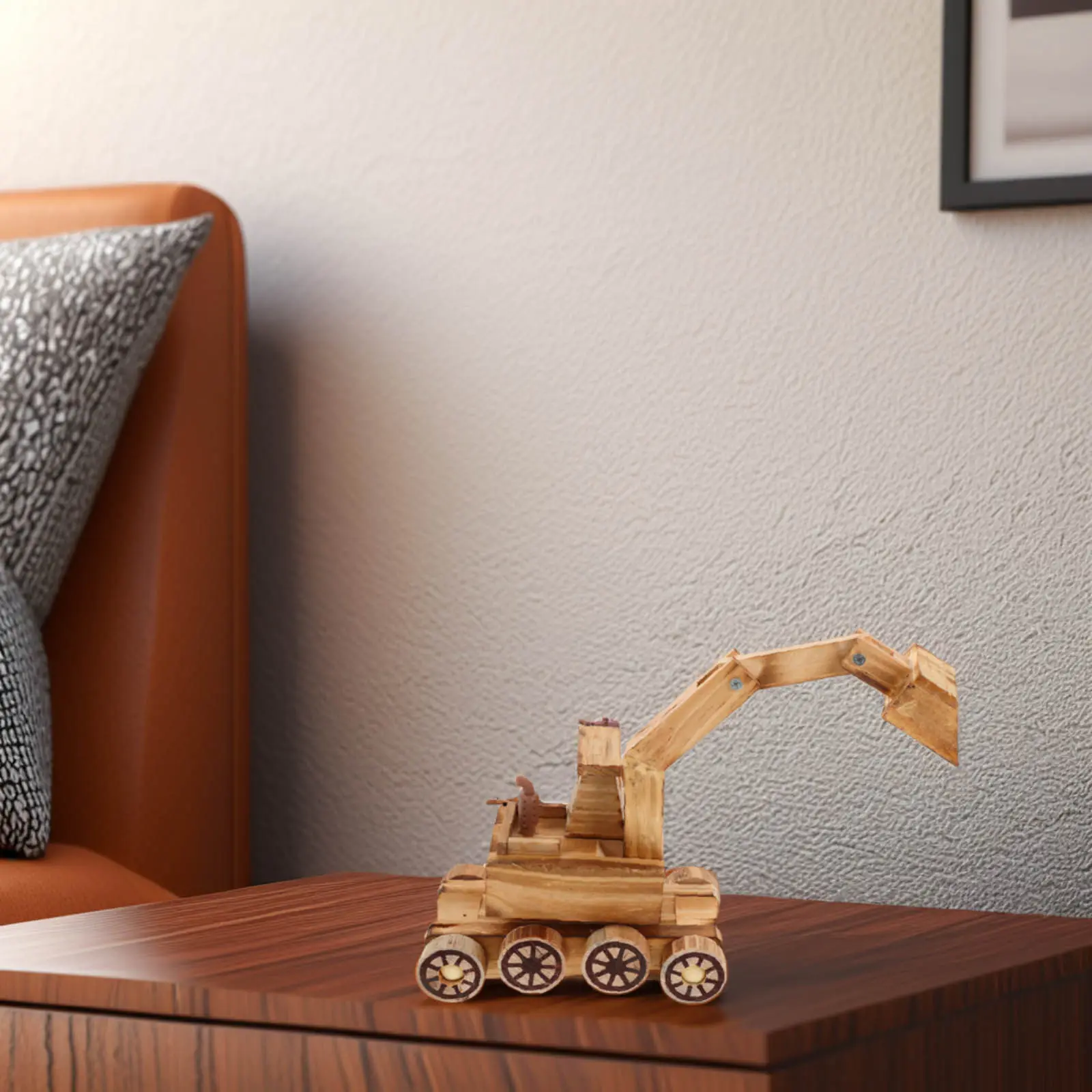 Wooden Excavator Small Digger Construction Play Miniature Engineering Vehicle Small Excavator Car Plaything Movable Car Model