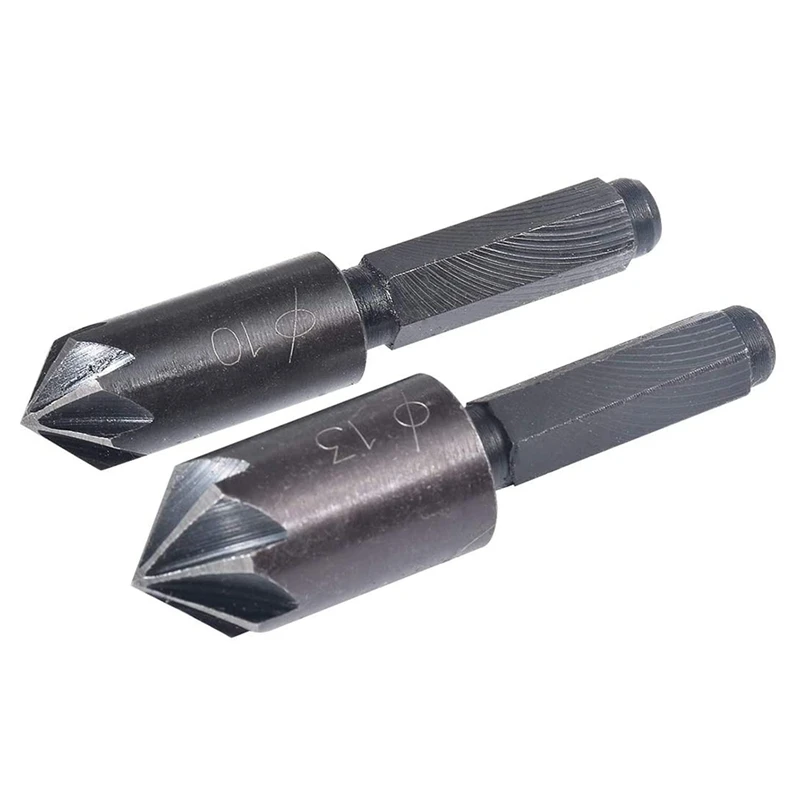 

2Pcs 7 Flute Countersink Drill Bit Set Hex Shank Chamfer Countersink Drill Bit Deburring Cutter Woodworking Tool