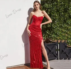 Lena-Red Sequin Ball Dress 2024 Luxury Evening Dress Women's Elegant Strapless Mermaid Dress