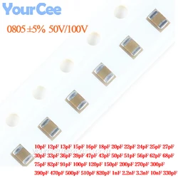 100pcs/lot 0805 SMD Capacitor ±5% 50V 100V C0G 15pF 20pF 22pF 30pF 47pF 68pF 100pF 220pF 330pF 470pF 1nF 3.3nF 10nF Capacitance