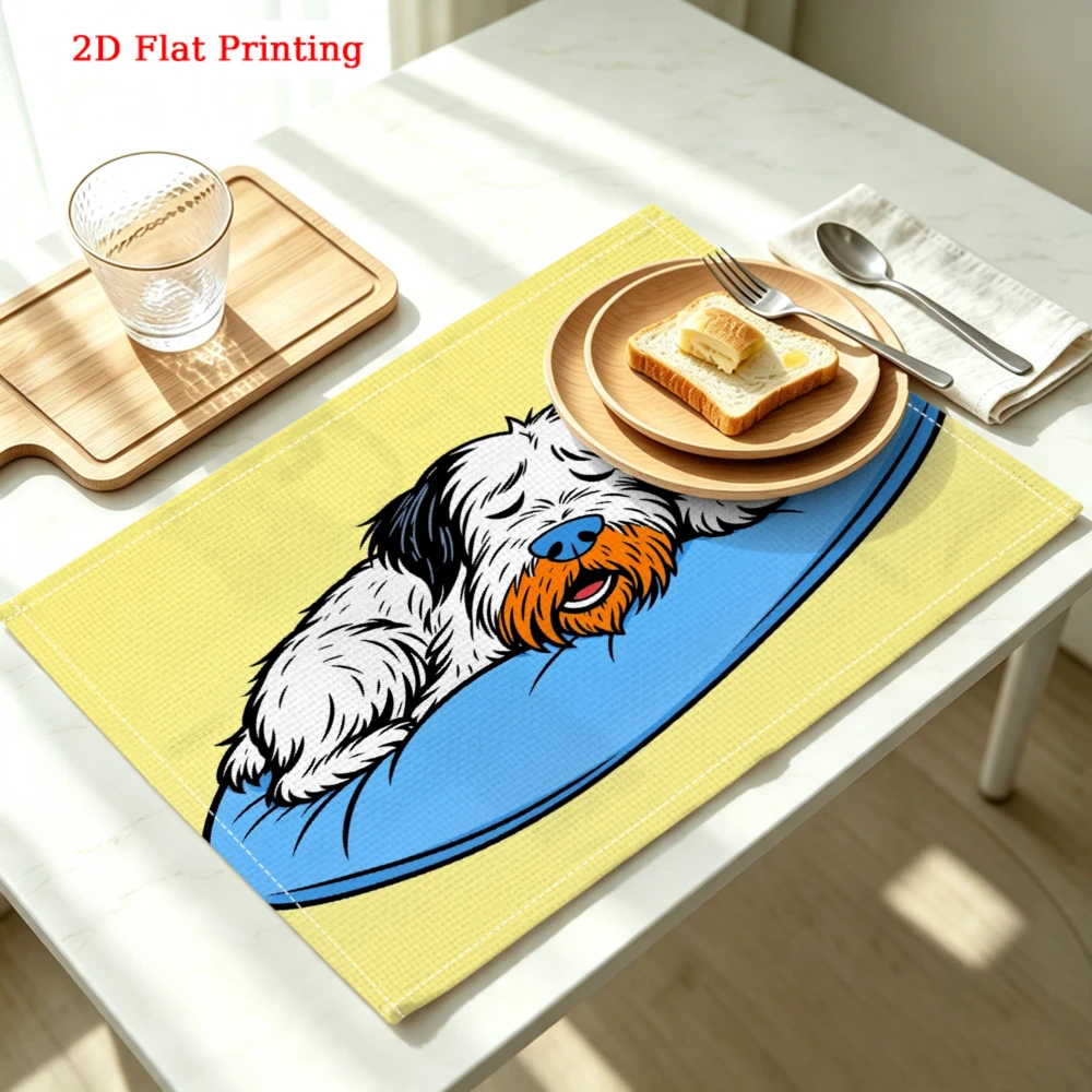 Sleeping Dog On Blue Pillow Kitchen Placemat Coaster Linen Pad Dish Coffee Cup Table Mat 30x40cm Home Decor