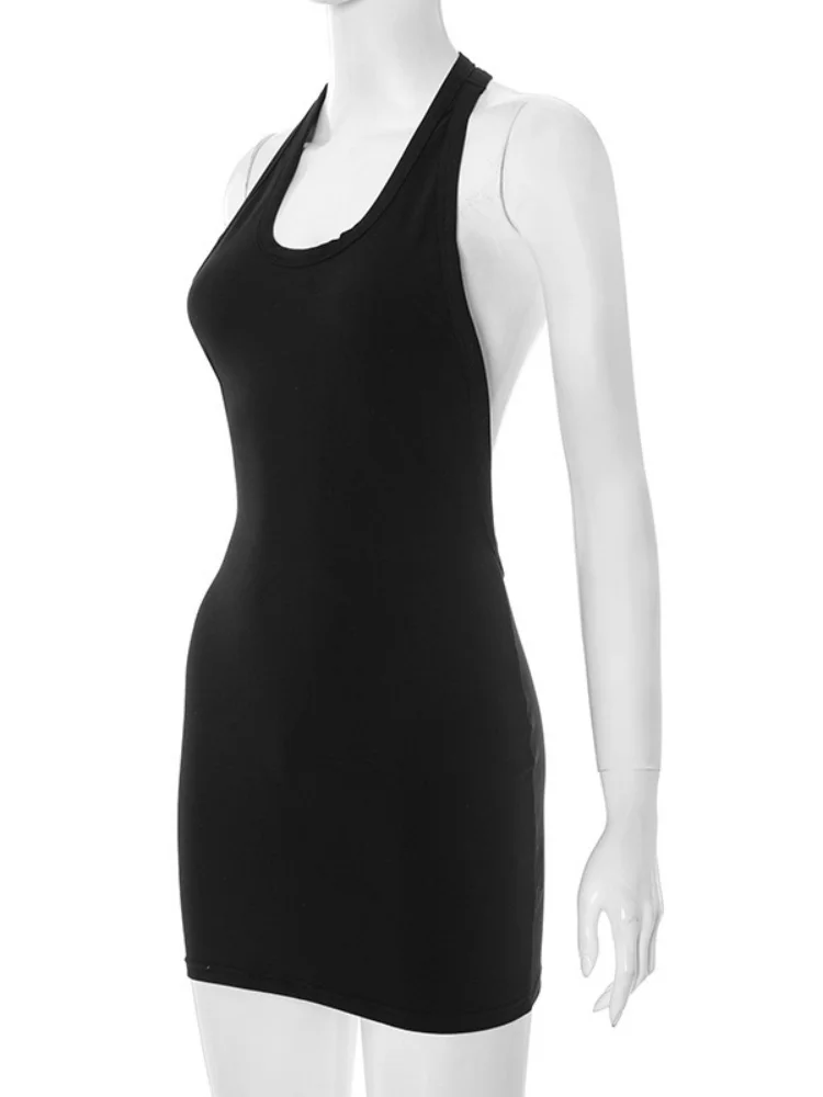 Mini vestido sem costas para mulheres, roupa de clube quente, pescoço, sexy, streetwear, sem mangas, roupas y2k, uma peça, vestidos de mujer