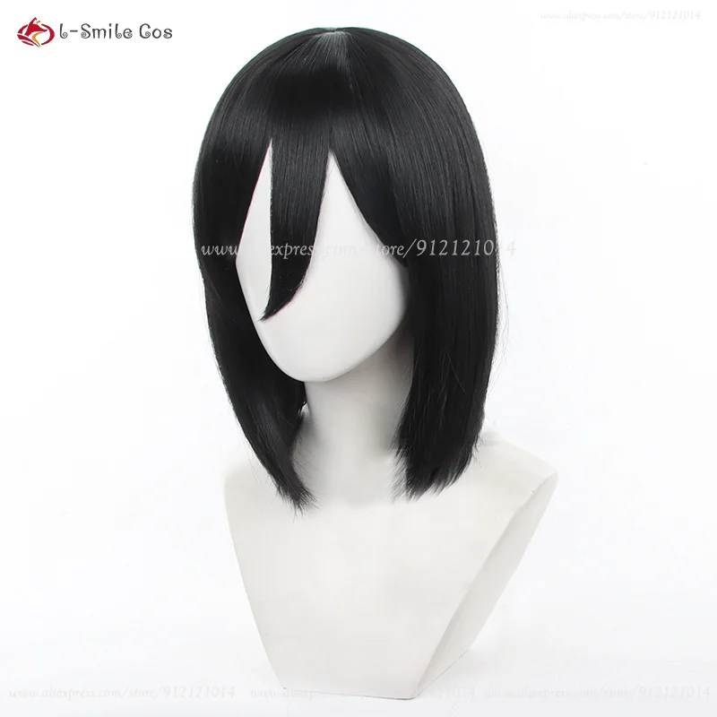 Anime cosplay mikasa acker man cosplay perücke kurze schwarze frauen anime perücken hitze beständige synthetische haar perücken kappe