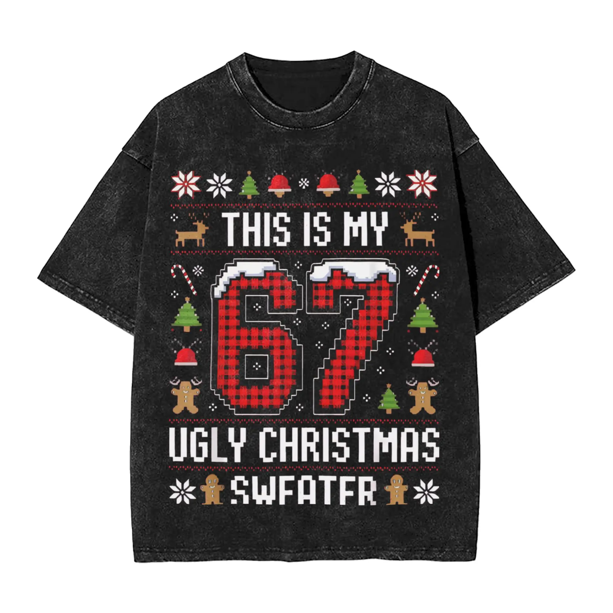 

Санта 67 Рождество 6 7 Meme Gen Alpha Meme Six Seven Футболка в стиле хип-хоп с коротким рукавом для мужчин и женщин Уличная одежда