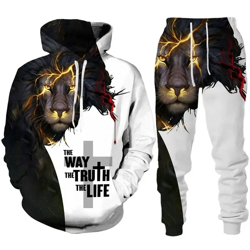 Animal Lion 3D Printed Men Hoodie Suit Tracksuit/Pants Autumn Winter Long Sleeve Pullover Casual Streetwear Oversize Hot-selling