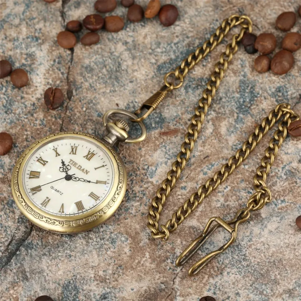 Reloj de bolsillo de cuarzo para hombre y mujer, pulsera de mano de cuarzo con pantalla de números romanos, estilo Retro, a la moda