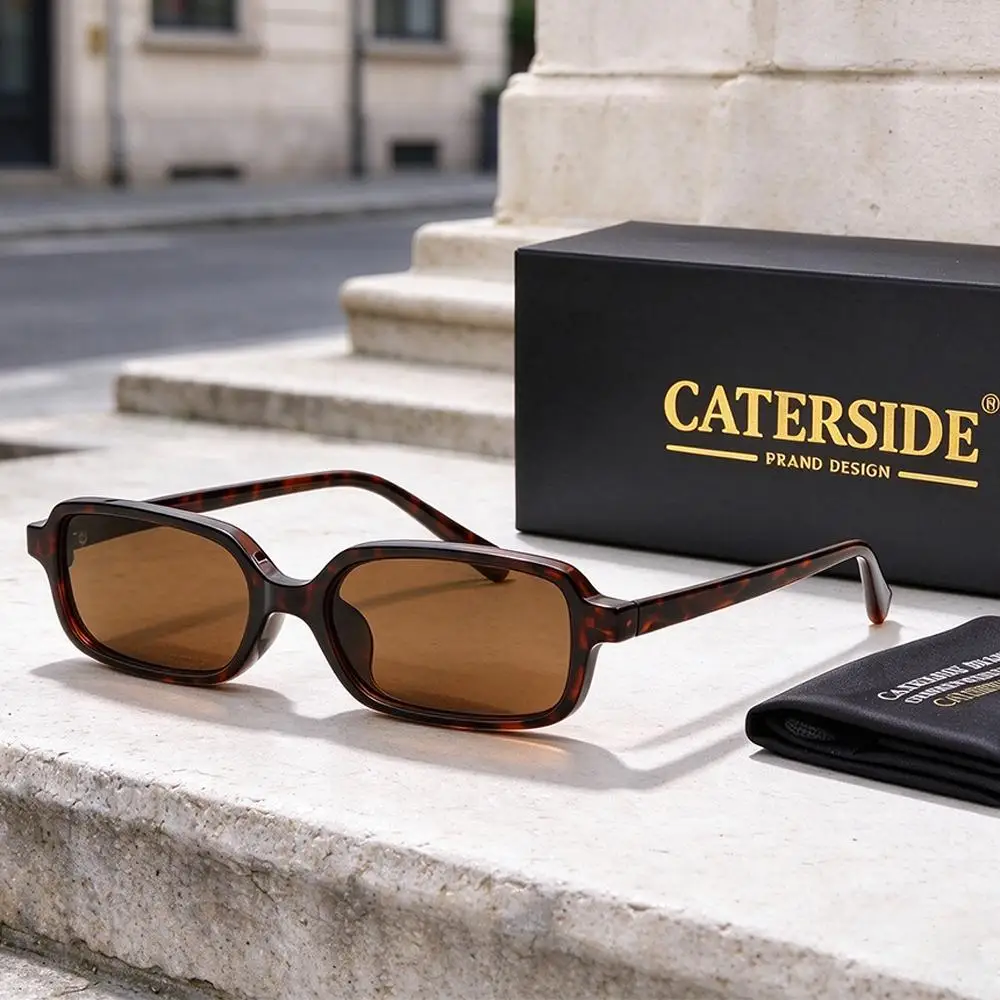 CATERSIDE Men Small Frame Sunglasses Rectangle Propionic Acid Insertion Leg Glasses Women Travel Business Holiday Gift Eyewear