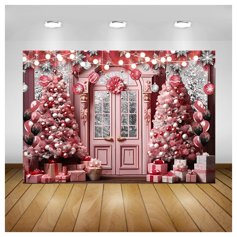 

ZHISUXI Christmas Tree Window Candy Photography Backdrop Wooden Doors Snowman Cinema Pine New Year Background Prop LPR-02