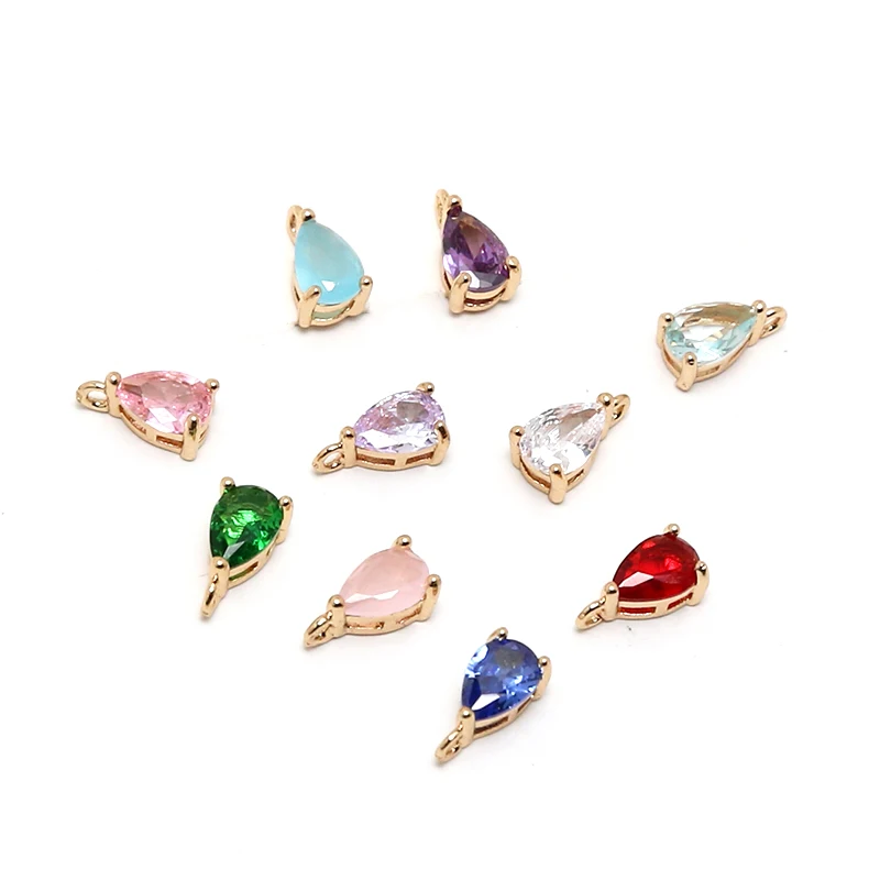 6pcs 5*8mm Vintage Copper gold-plated zircon drop shaped pendant DIY hand jewelry bracelet hair accessories materials