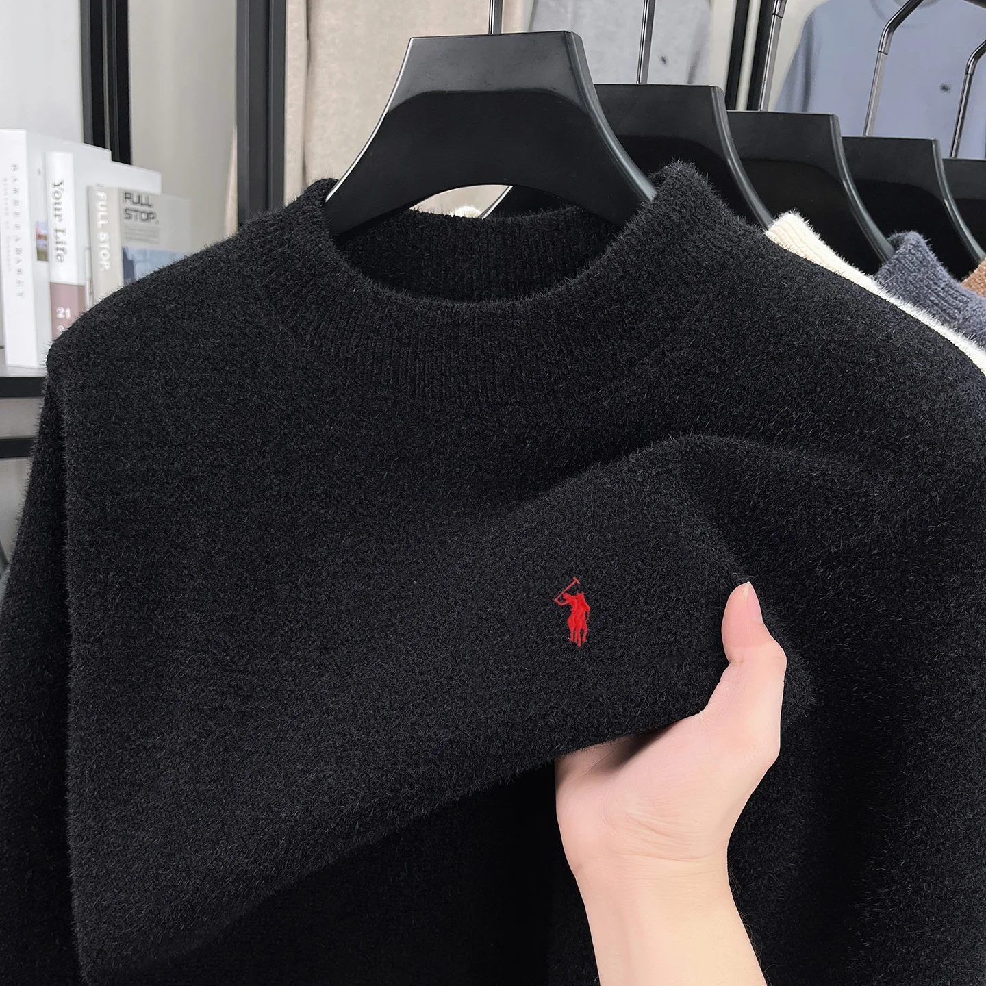 High end Brand Fashion Sweater Men Luxur exquisite golf pony embroidery design winter plush thick new round neck knitted pullove
