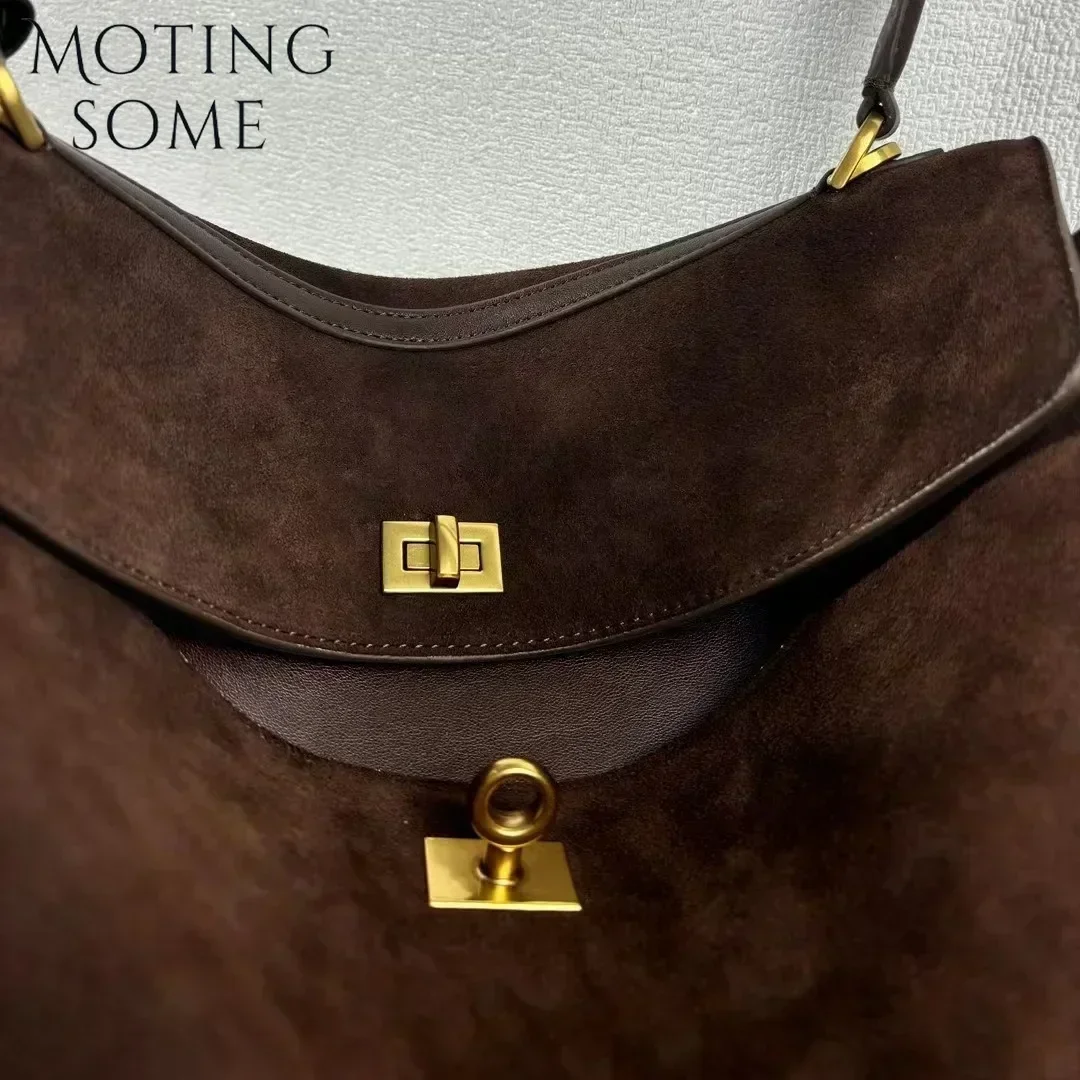 Motingsome New Women Suede Leather Bag Shoulder Handbag and Purses Luxury Designer Bags Chic Fashion Lady Trend Satchel 2024 New