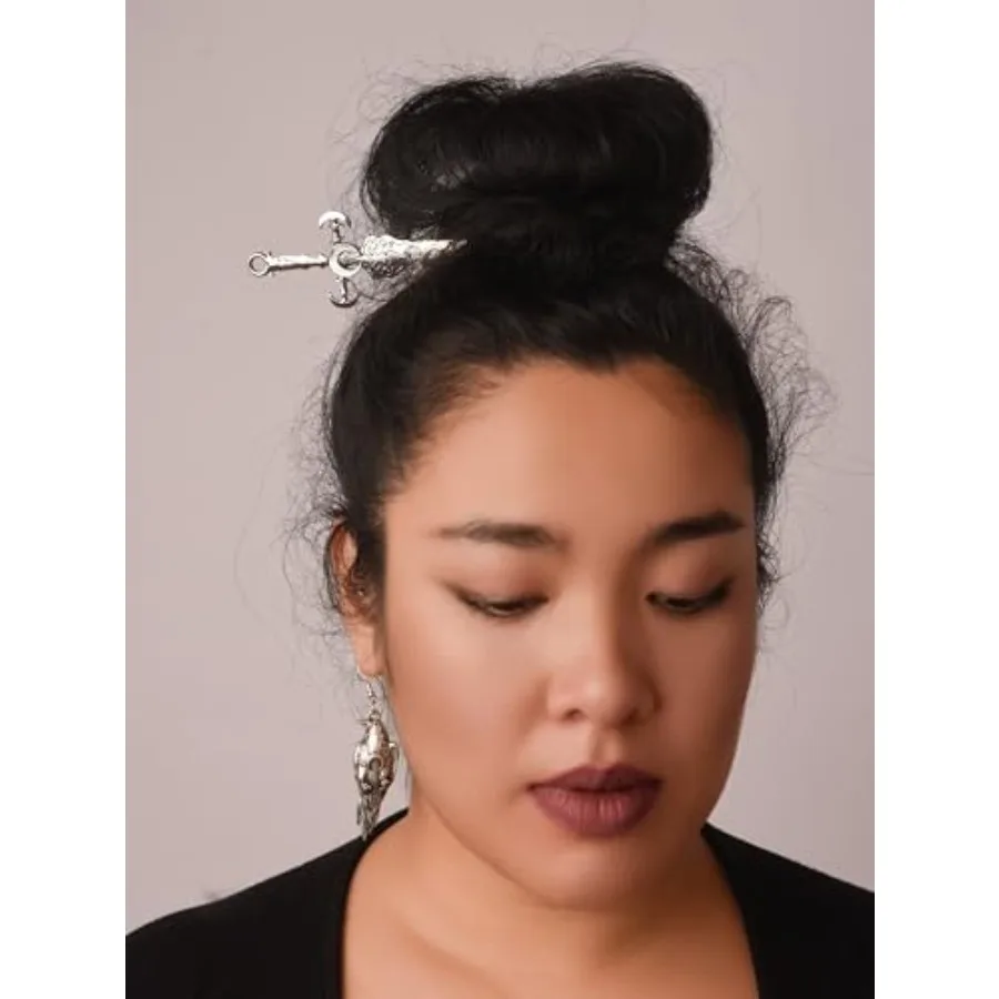Épingle à cheveux épée Phase de lune, épingles de style Vintage plaquées argent, toboggan pour cheveux de sorcière, Festival de la Renaissance, accessoires pour cheveux pour femmes El