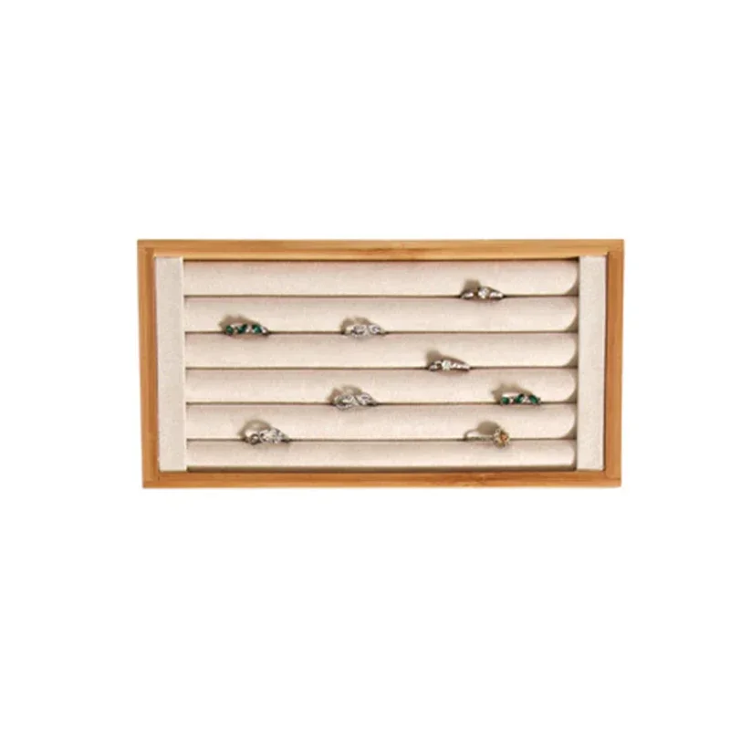 Bamboo Beige Jewelry Rings Display Holder Rack Display Stand Tray Ring Organizer Ring Display Storage Tray for Drawer