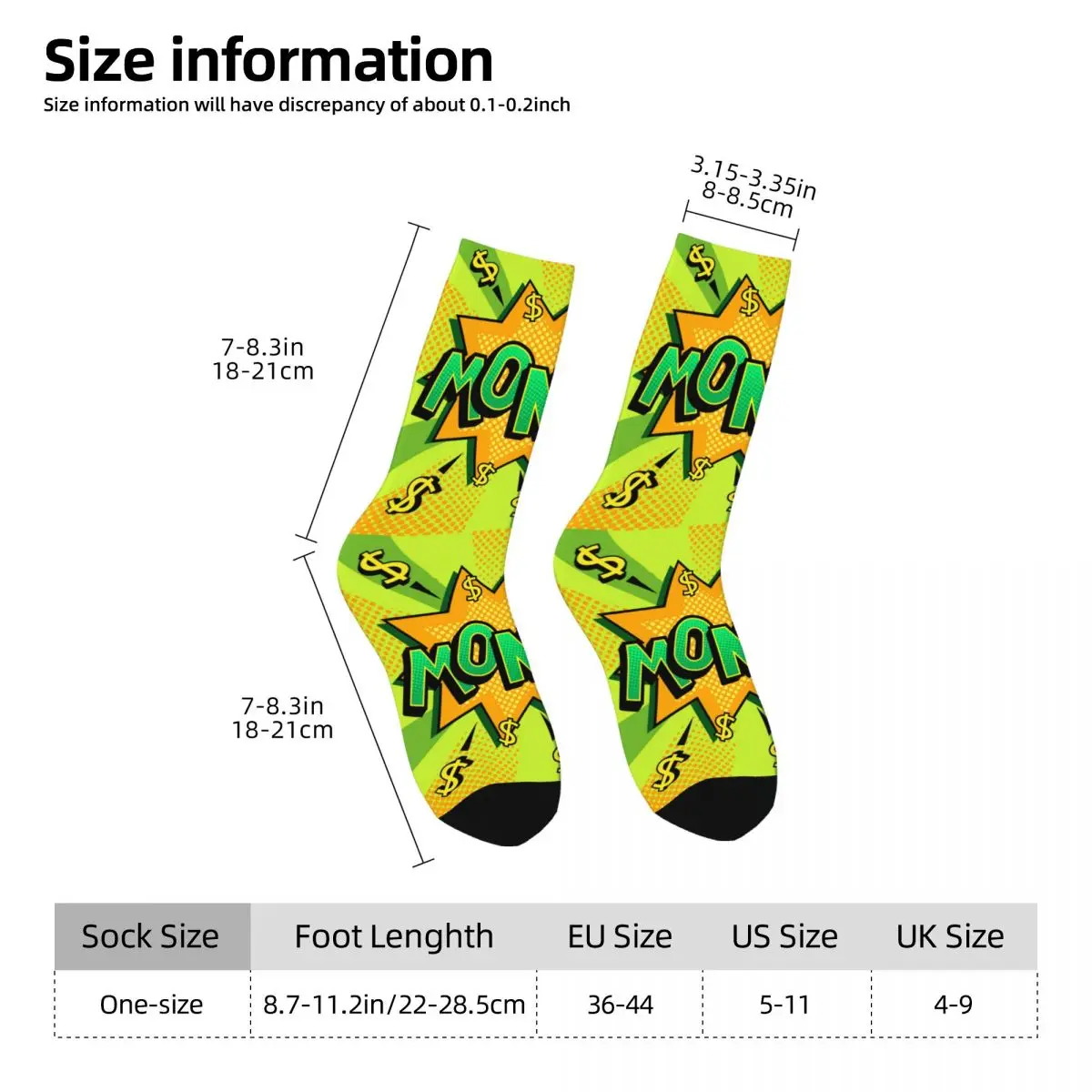 Men's Socks Money Word Comic Book Pop Art Vintage Harajuku Money Pattern Street Style Crew Crazy Sock Gift Printed