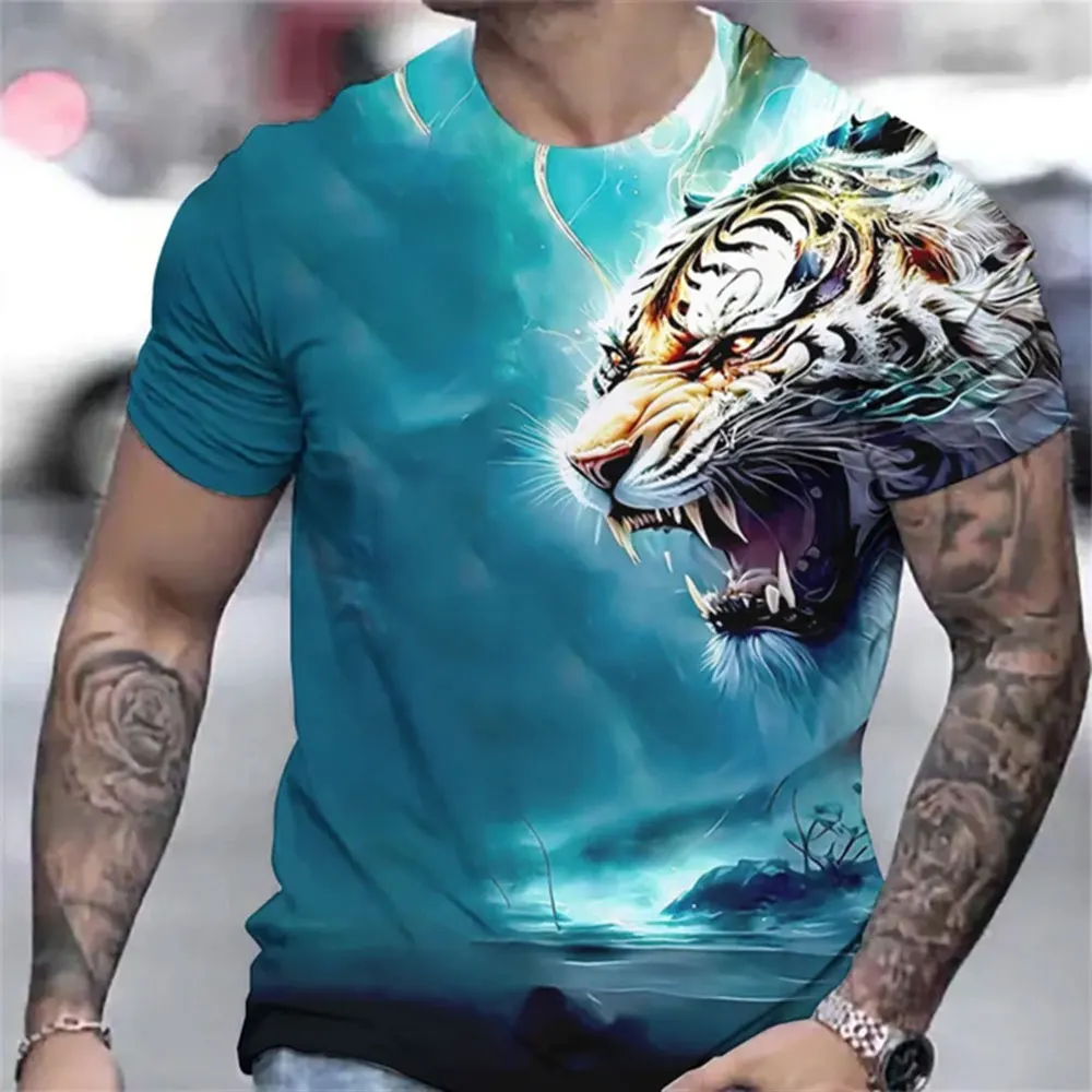 New Men\'s Fashion Versatile Round Neck Short-Sleeved T-Shirt 3d Printed Wolf Pattern Tops Tees Summer Outdoor Men\'s Clothing